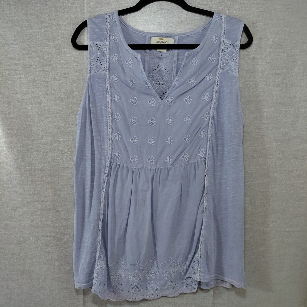 Bob Timberlake Eyelet Floral Sleeveless Blouse Women's XL Light Blue 100% Cotton